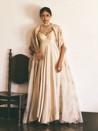 Ivory jamavar anarkali with cape