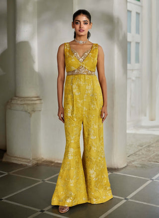 Yellow jacquard jumpsuit