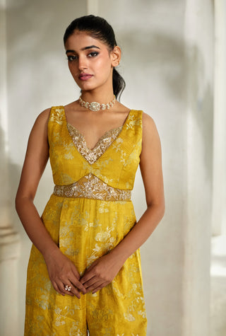 Yellow jacquard jumpsuit