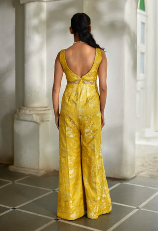 Yellow jacquard jumpsuit
