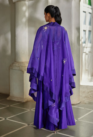 Orchid embroidered blouse, palazzo with cape