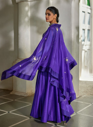 Orchid embroidered blouse, palazzo with cape