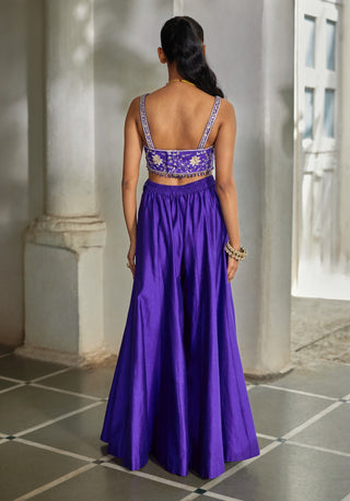 Orchid embroidered blouse, palazzo with cape