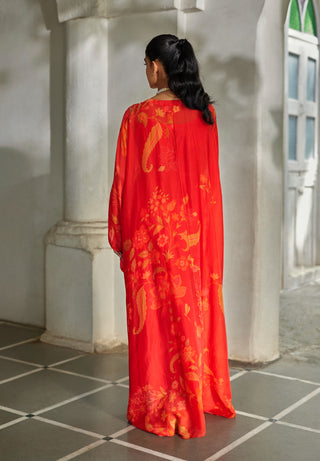Sunset red festive kaftan with inner