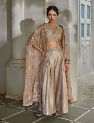 Chanterelle organza cape, blouse and palazzo