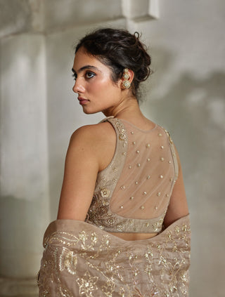 Chanterelle organza cape, blouse and palazzo