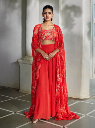 Sunset red dramatic jacket and pant set