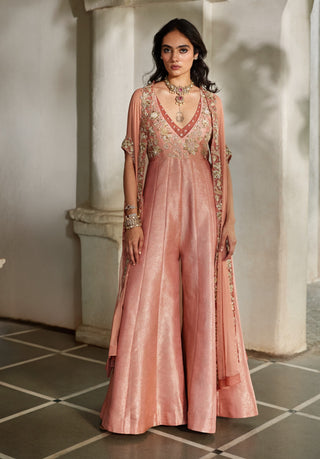 Carnelien jacquard jumpsuit with cape