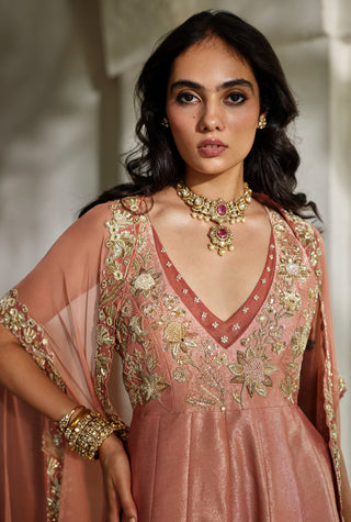 Carnelien jacquard jumpsuit with cape