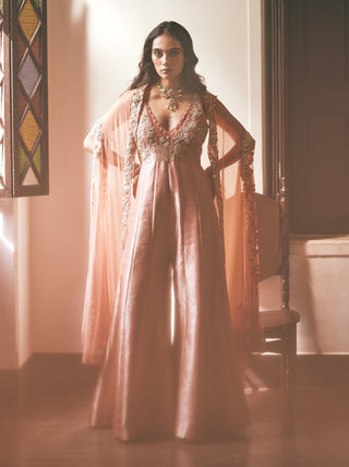 Carnelien jacquard jumpsuit with cape