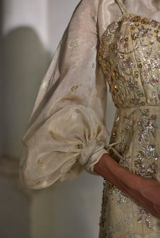 Pista green jacquard jumpsuit with shirt