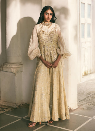 Pista green jacquard jumpsuit with shirt