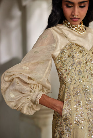 Pista green jacquard jumpsuit with shirt