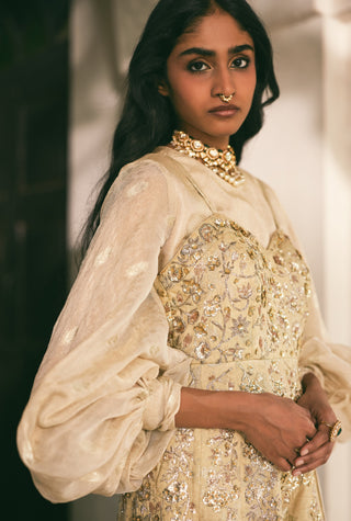 Pista green jacquard jumpsuit with shirt