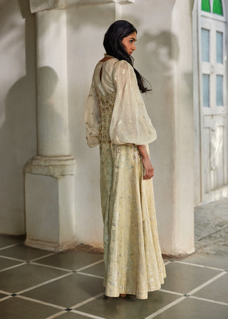 Pista green jacquard jumpsuit with shirt