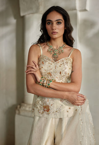 Ivory corset-style kurti and palazzo set