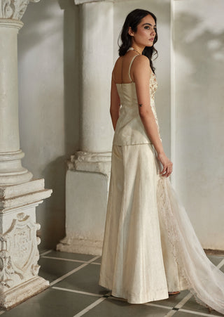 Ivory corset-style kurti and palazzo set