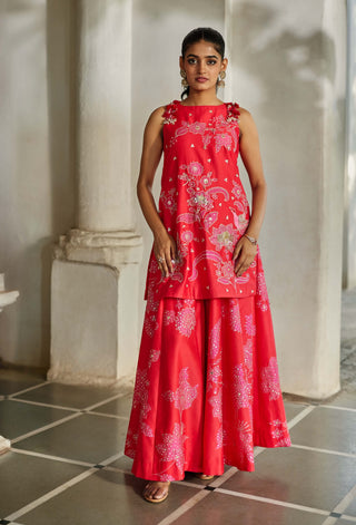 Red and pink kurti and palazzo