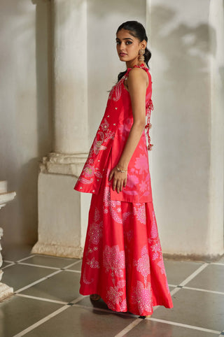 Red and pink kurti and palazzo
