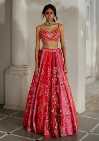 Multicolor floral print lehenga set