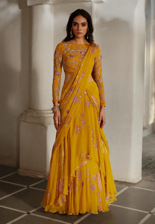 Golden honey floral sari and blouse