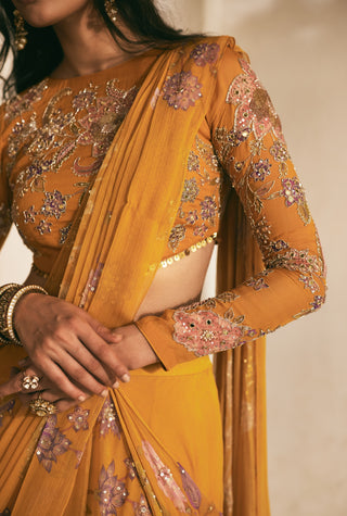 Golden honey floral sari and blouse
