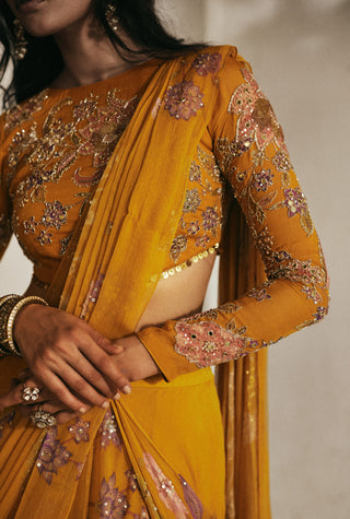 Golden honey floral sari and blouse