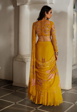 Golden honey floral sari and blouse