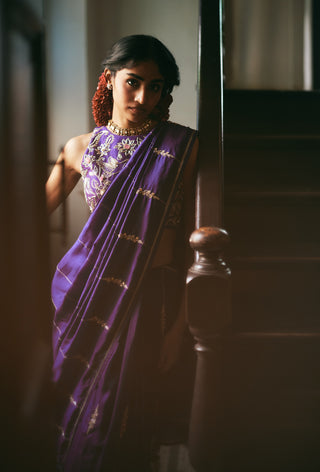 Grape jelly embroidered sari set