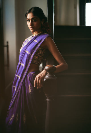 Grape jelly embroidered sari set