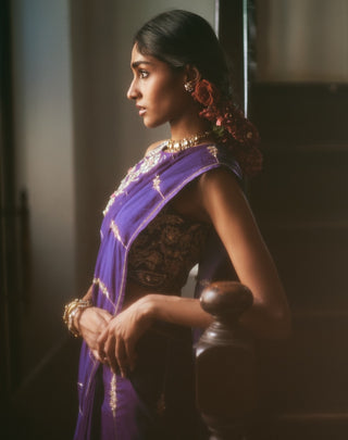 Grape jelly embroidered sari set