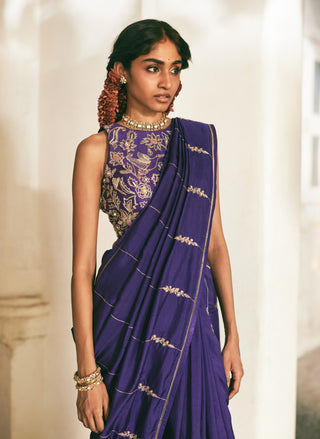 Grape jelly embroidered sari set
