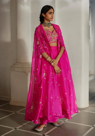 Bright pink embroidered blouse, cape and palazzo