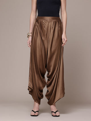 Brown full length solid palazzo pant