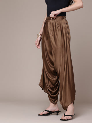 Brown full length solid palazzo pant