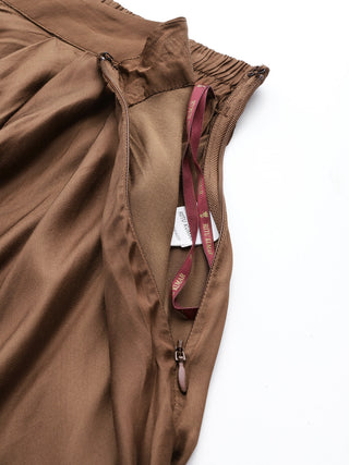 Brown full length solid palazzo pant