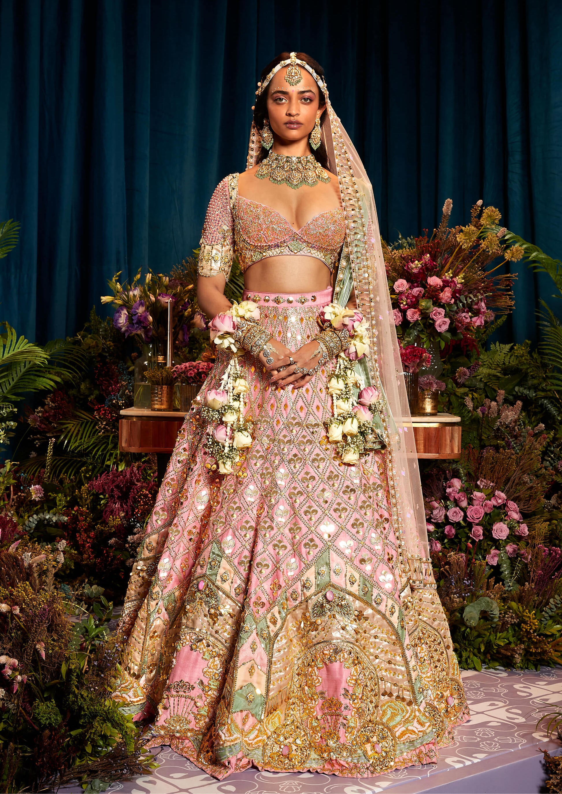 Bridal Lehengas Long Necklace On Lehenga Bridal Lehenga Light Pink