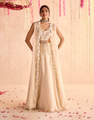 Ivory embellished choli with skirt and jacket