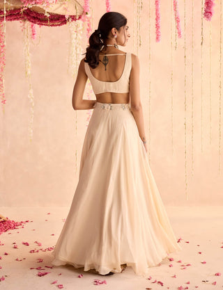 Ivory embellished choli with skirt and jacket