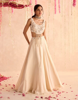 Ivory embellished choli with skirt and jacket
