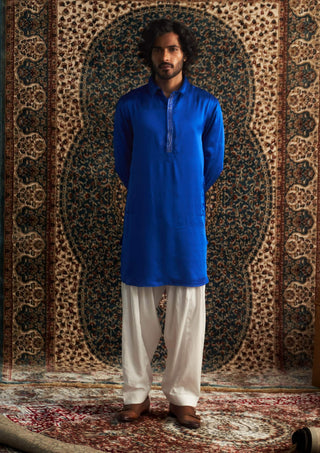 Blue Pathani Kurta And Salwar by Charkhee Men available on Indiaspopup.com