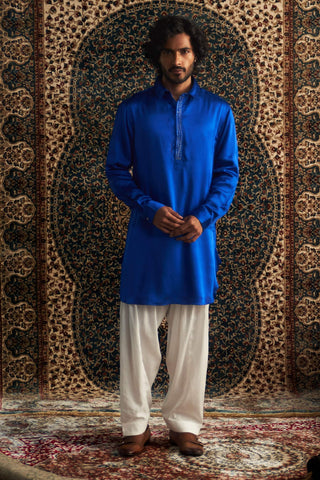 Blue Pathani Kurta And Salwar by Charkhee Men available on Indiaspopup.com