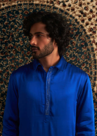 Blue Pathani Kurta And Salwar by Charkhee Men available on Indiaspopup.com