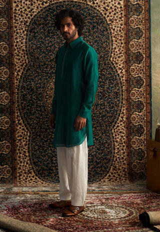 Emerald Green Pathani Kurta And Salwar by Charkhee Men available on Indiaspopup.com