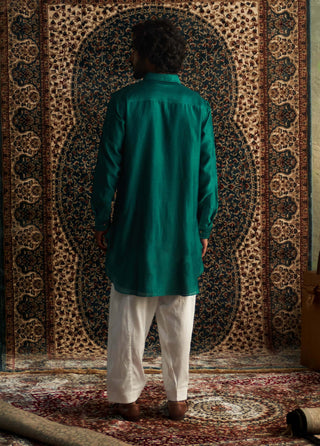 Emerald Green Pathani Kurta And Salwar by Charkhee Men available on Indiaspopup.com