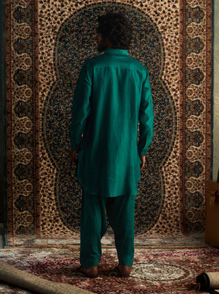 Emerald Green Pathani Kurta And Salwar by Charkhee Men available on Indiaspopup.com