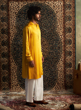 Marigold Pathani Kurta And Straight Pants by Charkhee Men available on Indiaspopup.com