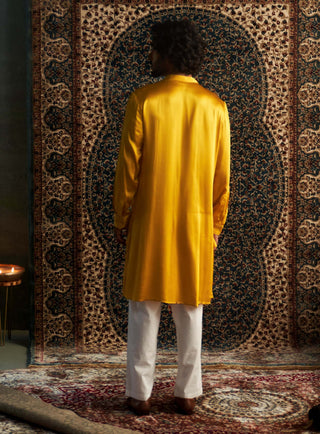 Marigold Pathani Kurta And Straight Pants by Charkhee Men available on Indiaspopup.com