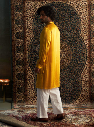 Marigold Pathani Kurta And Straight Pants by Charkhee Men available on Indiaspopup.com