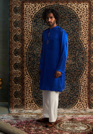 Blue Kurta And Straight Pants by Charkhee Men available on Indiaspopup.com